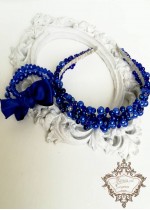 Комплект дизайнерска абитуриентска диадема и гривни с перли и кристали Сваровски модел Royal Blue Rose by Rosie
